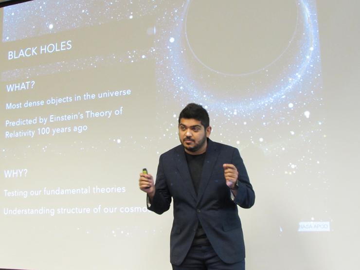 <p>Karan Jani presents his research on Black Holes at the 4th Annual Georigal Tech Postdoctoral Research Symposium.</p>