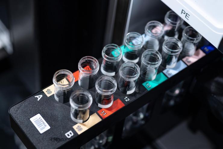 <p>Sample tubes from sequencing equipment are shown in Georgia Tech’s Petit Institute for Bioengineering and Bioscience. (Credit: Rob Felt, Georgia Tech)</p><p> </p>