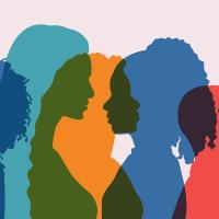 Colorful graphic silhouettes of people from various ancestry groups.