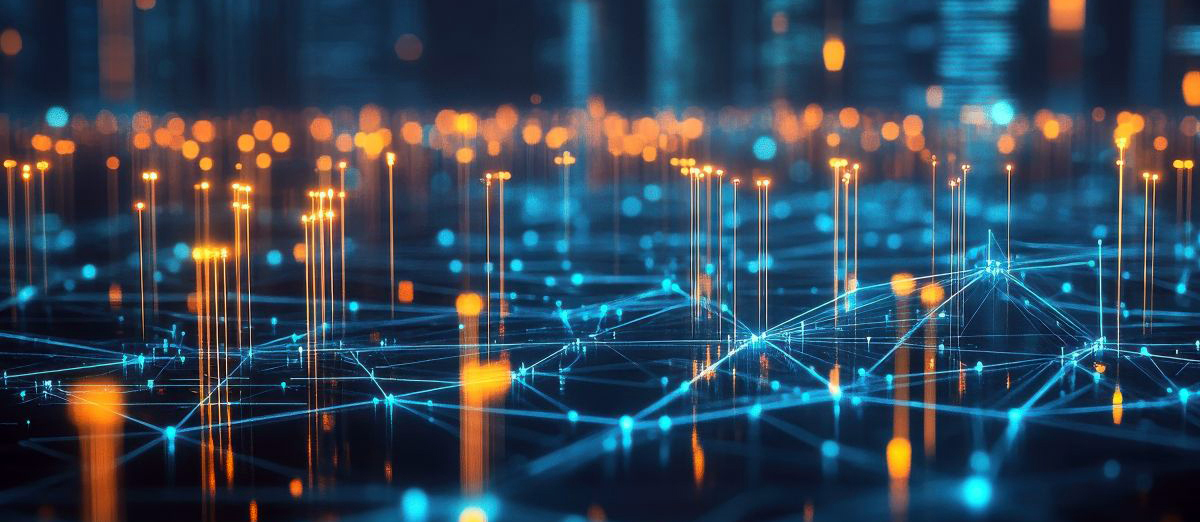 "Graphic of connected pins in blue and gold"