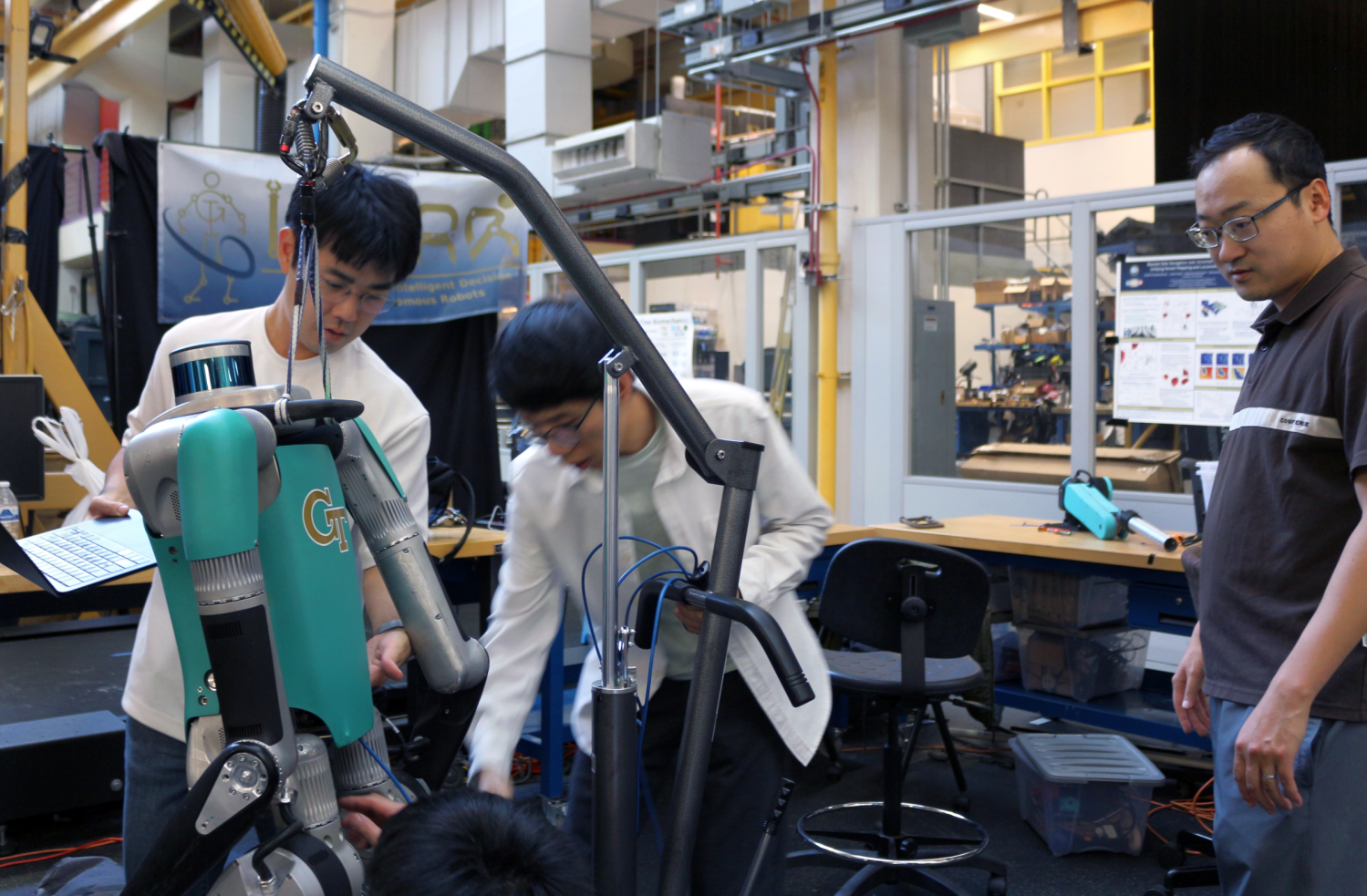 Prof. Ye Zhao and Members of the LIDAR Lab involved with the research with the DIGIT robot used in the trainings.