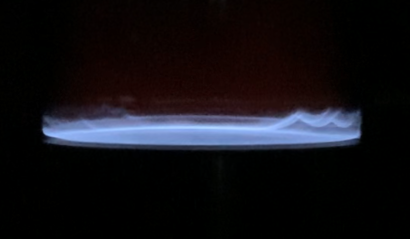 Fig. 1: Flat flame burner being used for NOx emissions measurements   {baseline, non-H2 fuel tests for reference}