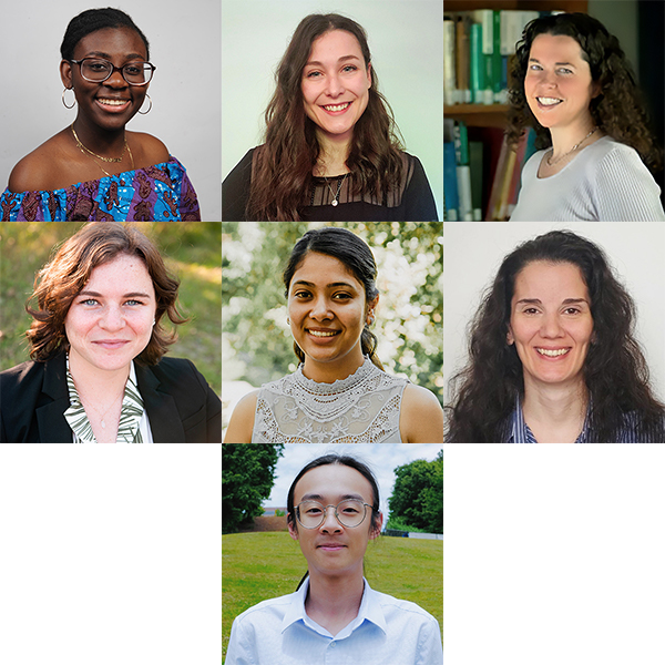 Montage of portraits of the inaugural class of BBISS Graduate Fellows. L to R, top to bottom, Bettina Arkhurst, Katherine Duchesneau, Marjorie Hall, Meaghan McSorley, Udita Ringania, Ioanna Maria Spyrou, and Yilun Zha.