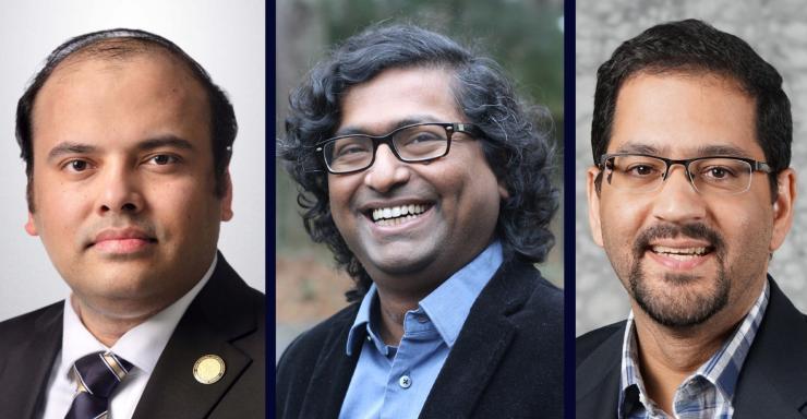 Arijit Raychowdhury (left) and Saibal Mukhopadhyay (center) will lead the two centers. Muhannad Bakir (right) is associate director of a third center headquartered at Penn State.