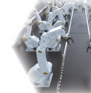 row of industrial robots