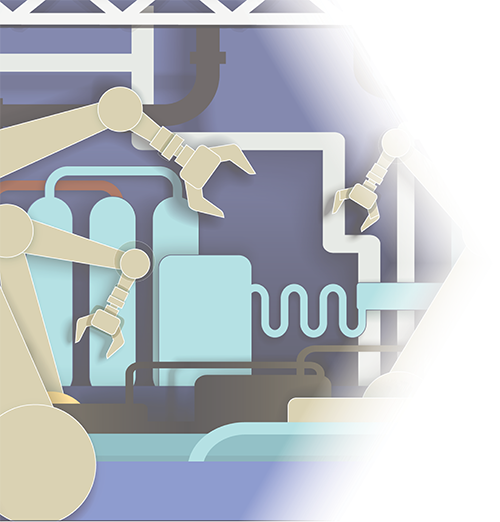 row of industrial robots