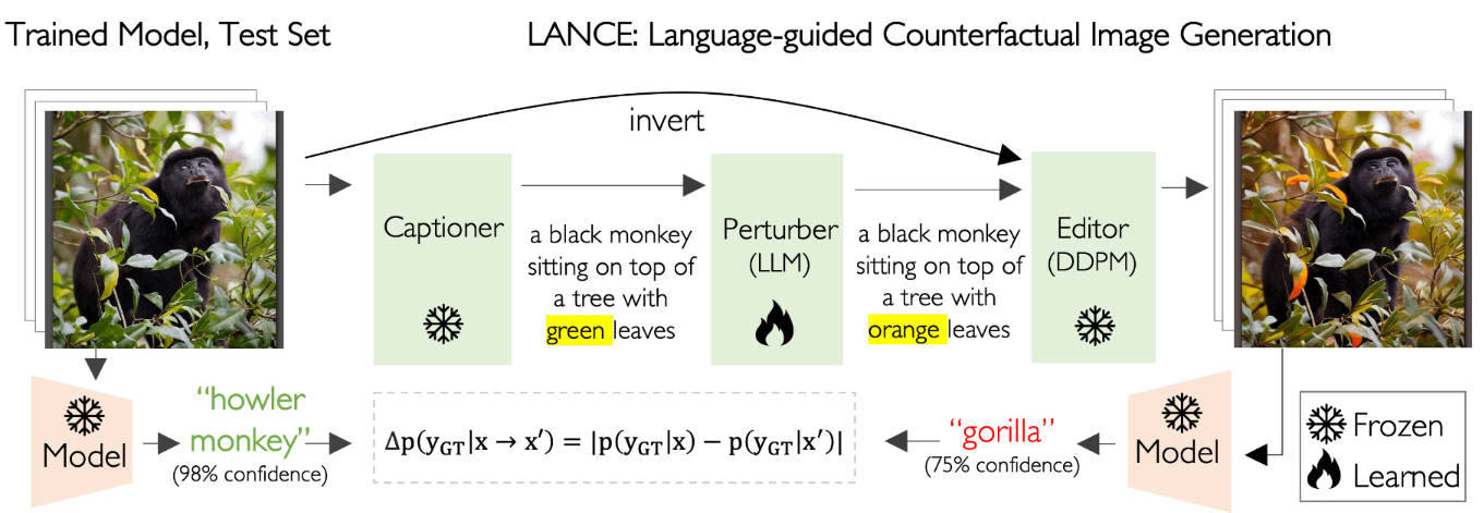 LANCE: Stress-testing Visual Models by Generating Language-guided Counterfactual Images