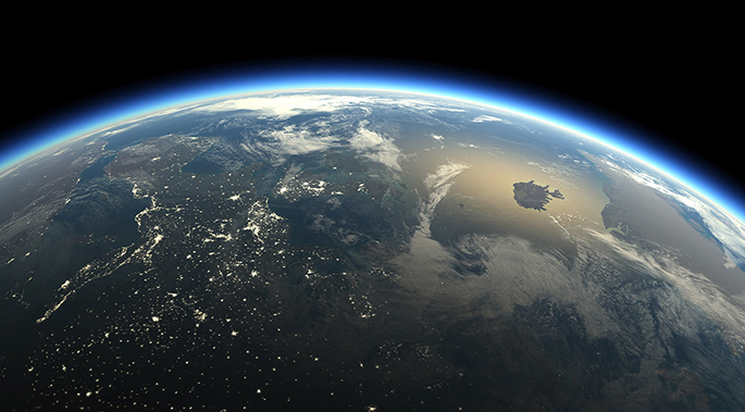 close up rendering of the curvature of the earth in outerspace