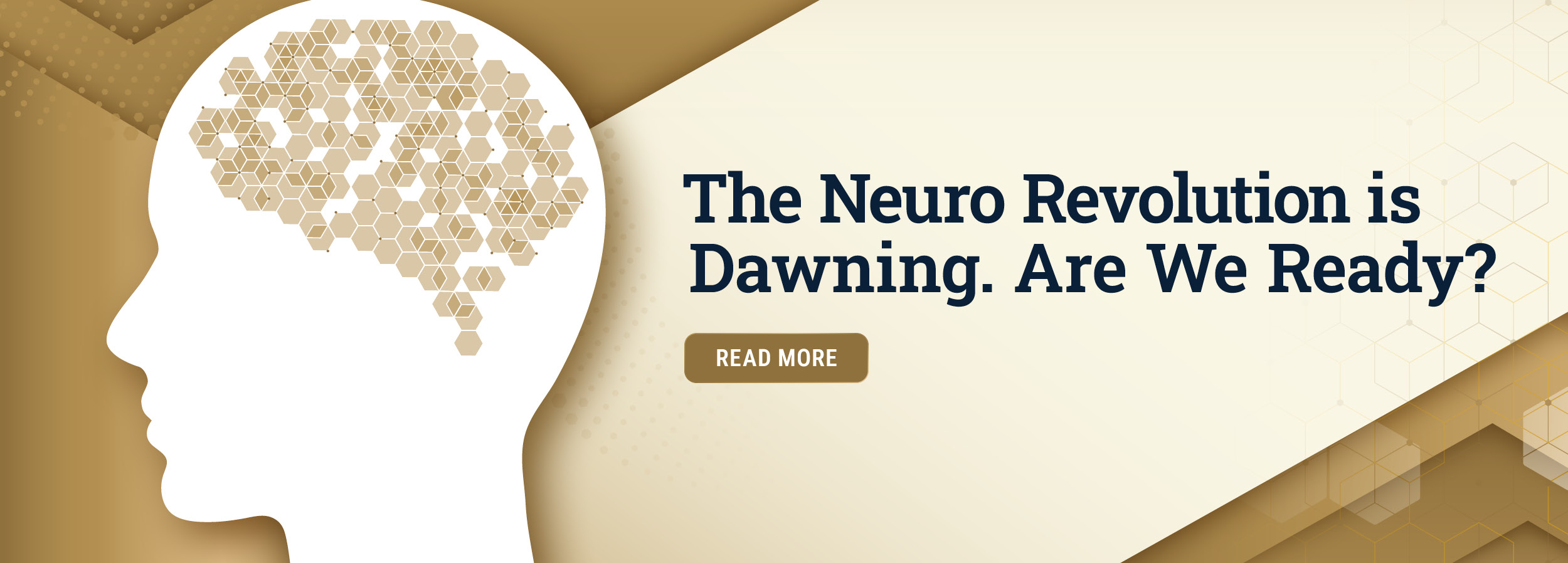 Promotional banner featuring a silhouette of a human head with a stylized geometric brain and the text, 