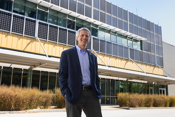 Tim Lieuwen standing outside the CNES Building on the Georgia Tech campus.