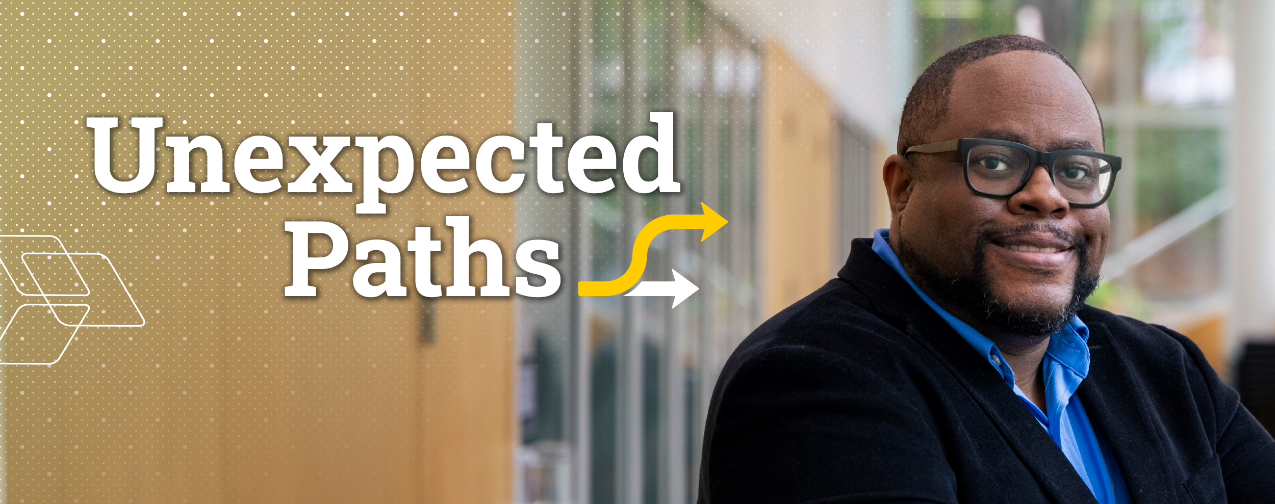 Decorative banner image featuring Mikkel Thomas and the words Unexpected Paths