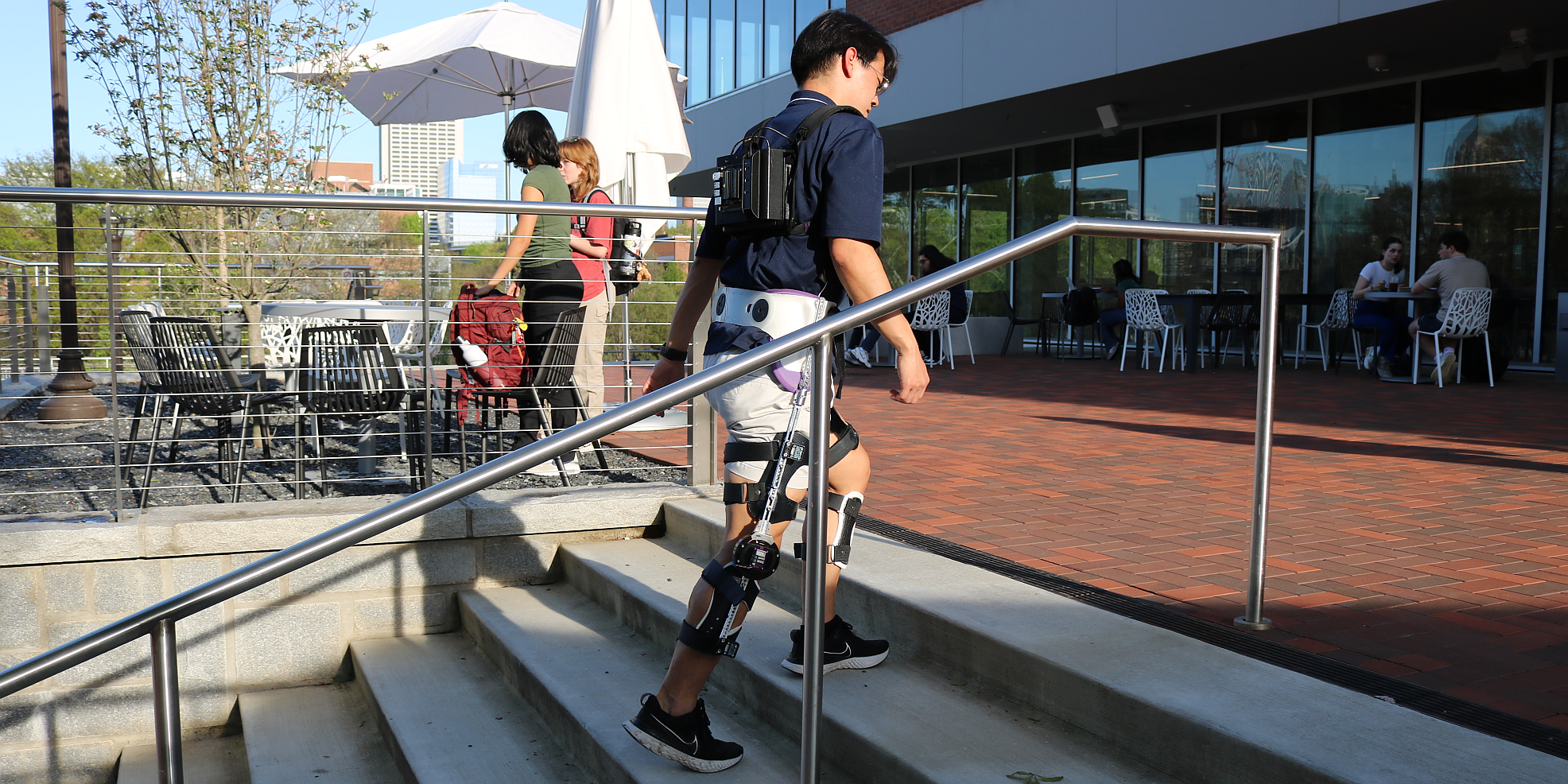 Testing exoskeleton on campus