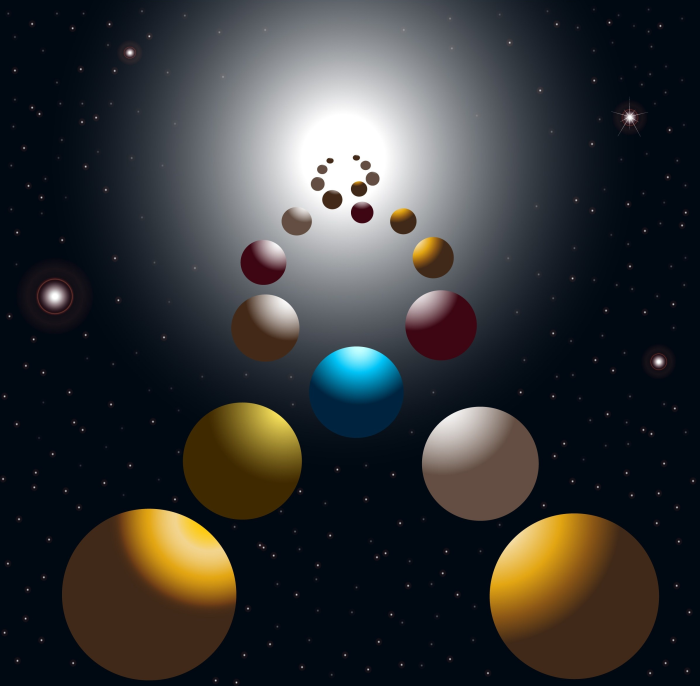 Grapic rendering of plaents that form a DNA spiral in space