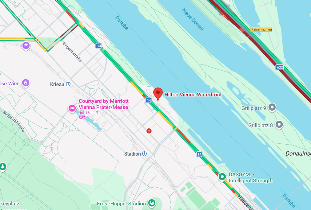 Map of Area Around Hilton Vienna Waterfront