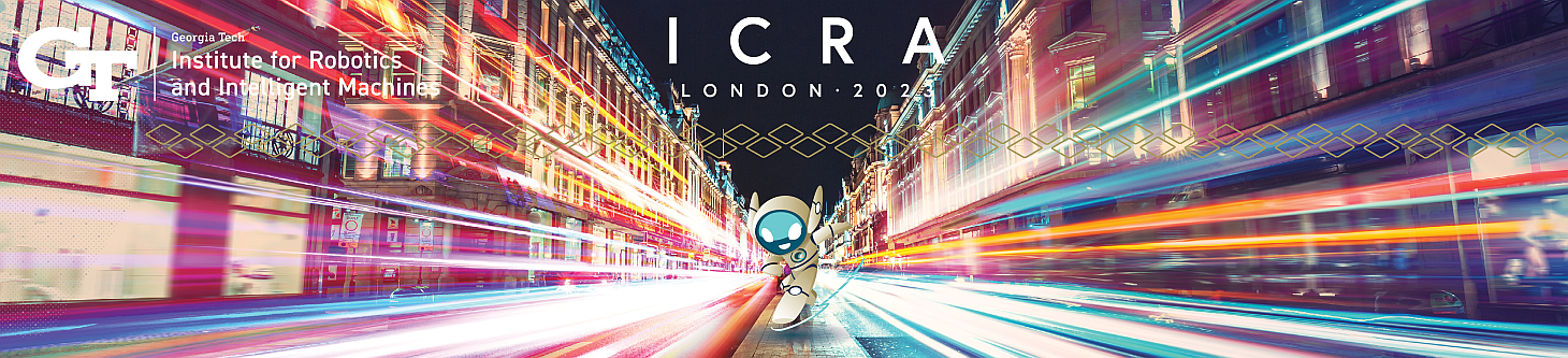Graphic with Robot on London Street at Night for IRIM at  ICRA 2023