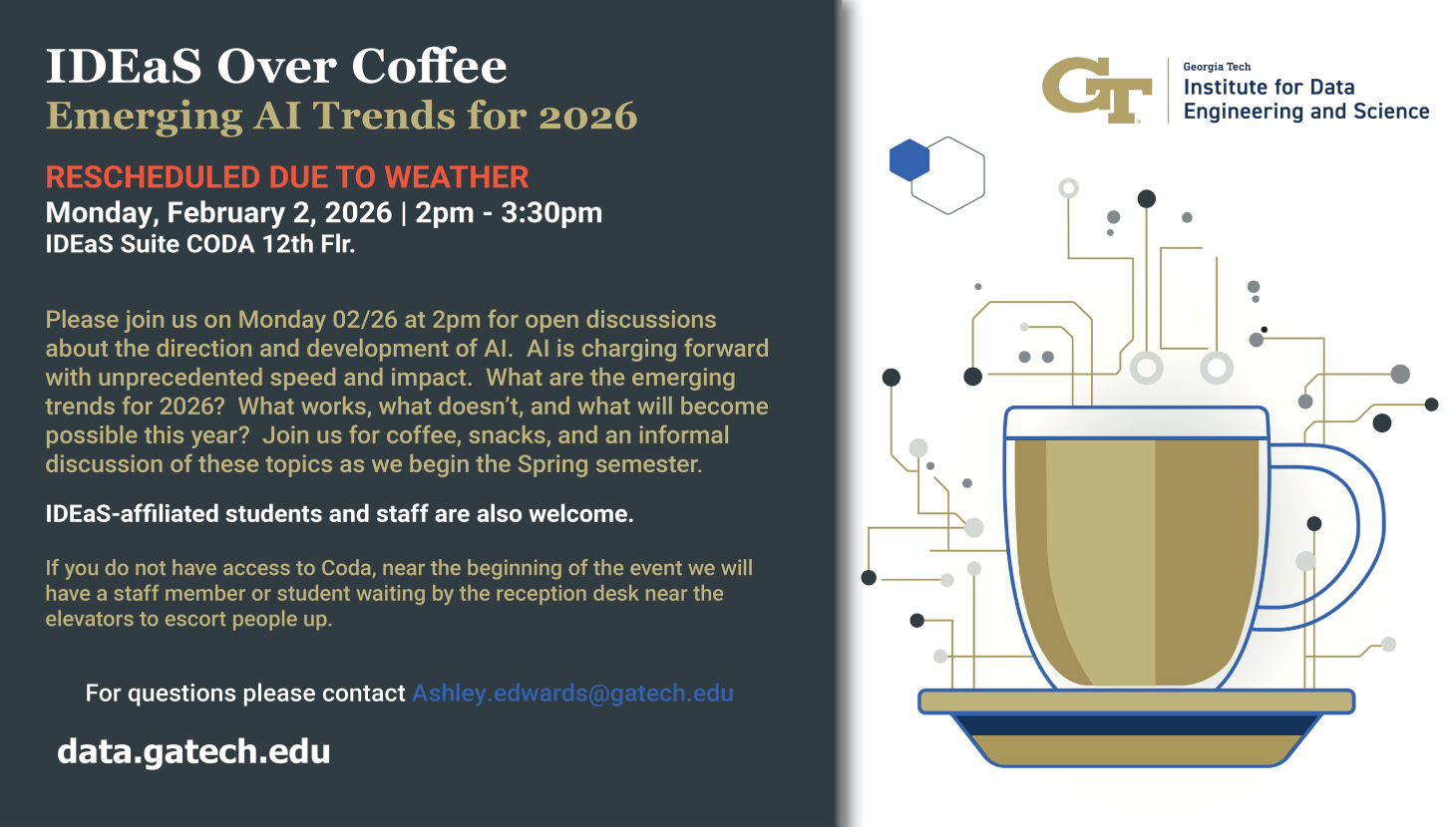 IDEaS Over Coffee: Emergine Trends in AI for 2026, Monday February 2 ay 2pm IDEaS CODA Suite