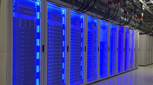 bay of supercomputers highlighted in blue