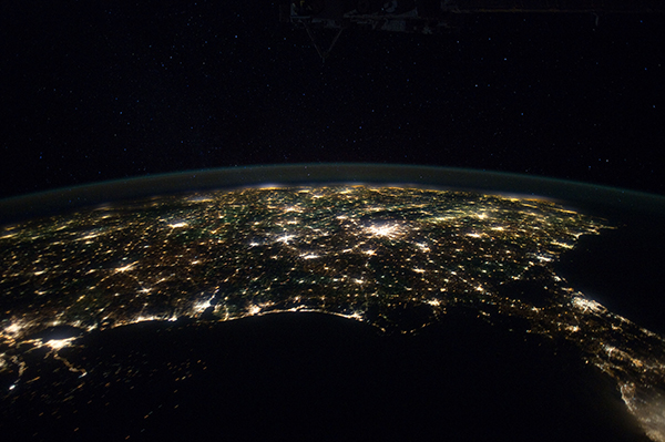 Picture of the Southeast United States from orbit at night.