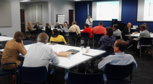 Participants discuss sustainability related needs of employers at the May 10, 2013 VIRTUES Manufacturers Workshop, Gulfstream Aerospace Corporation, Savannah, GA.