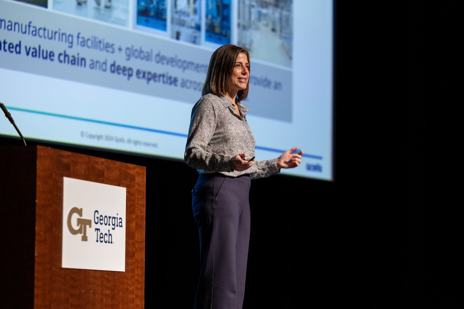 Danielle Merfeld presents the keynote at Energy Materials Day