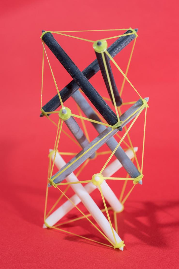 <p>Researchers at Georgia Tech 3-D printed an object made with tensegrity, a structural system of floating rods in compression and cables in continuous tension. (Credit: Rob Felt)</p>