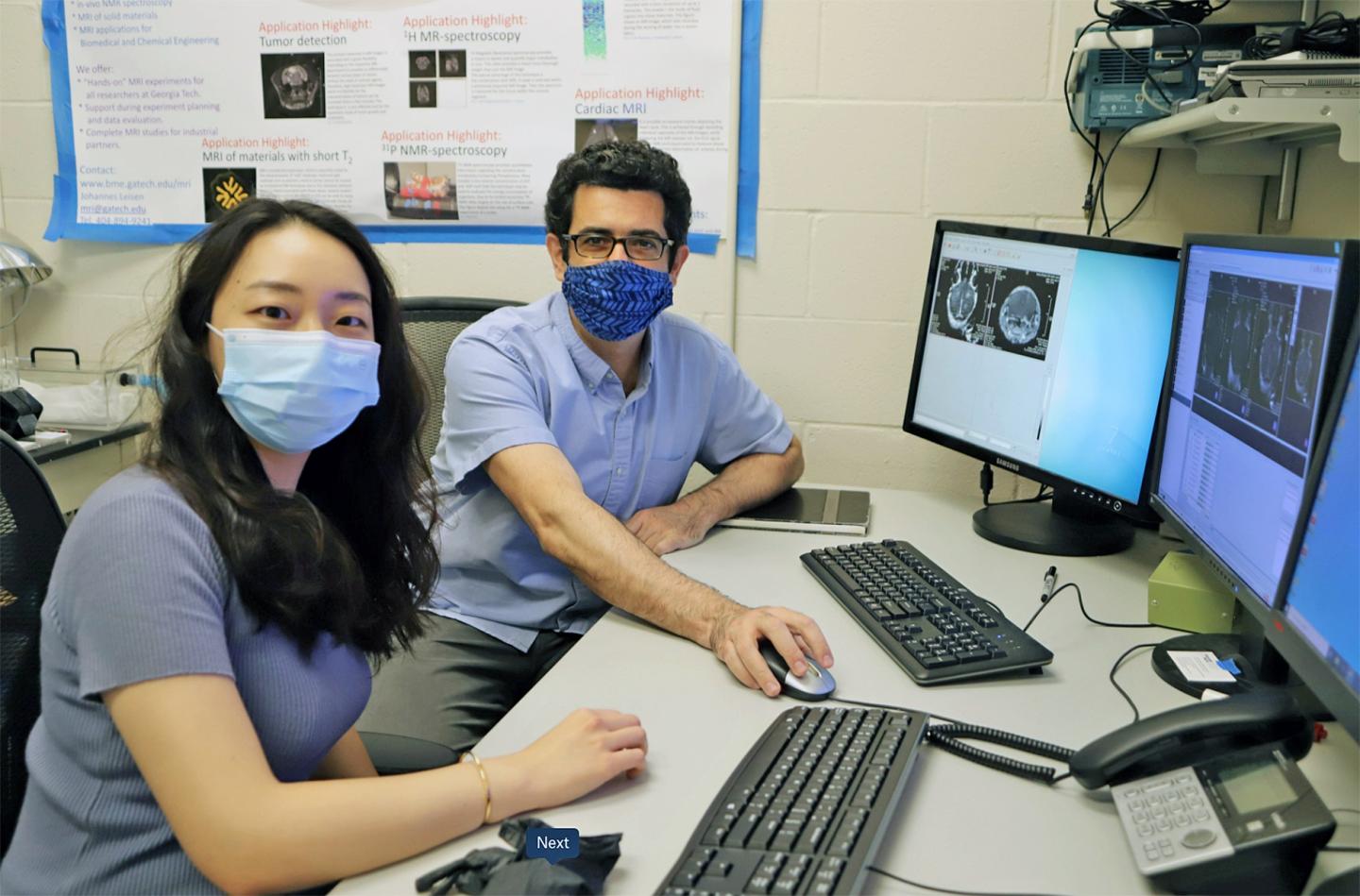 Georgia Tech Mechanical Engineering Ph.D. student Yutong Guo (left) and her mentor, assistant professor Costas Arvanitis, have developed a way to use ultrasonics to treat brain disease.