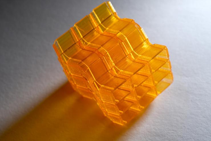 <p>Closeup of an origami structure created through Digital Light Processing 3D printing. (Credit: Christopher Moore, Georgia Tech).</p>