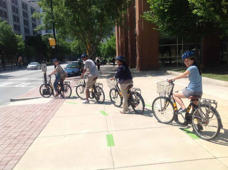 <p>Students use the Buzzbike bike rental program</p>