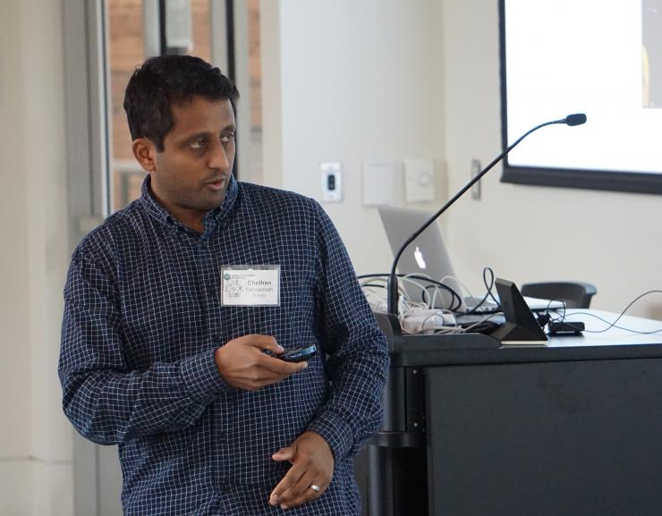 <p>Chethan Pandarinath presents his research at the workshop.</p>