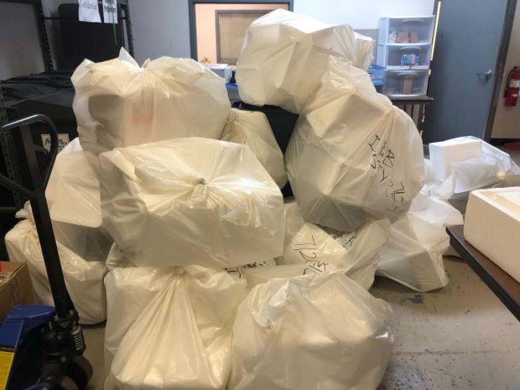 Collected Styrofoam during the pilot in the Office of Solid Waste Management &amp; Recycling’s storeroom