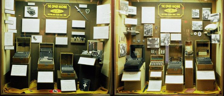 <p>Enigma machine used by the German military and intelligence in World War II to encode and decode war communications. Credit: Courtesy of Robert Malmgren / acquired from <a href="https://commons.wikimedia.org/wiki/File:Enigmas.jpg" target="_blank">Wikimedia Commons under confirmed public domain</a> usage laws rules</p>