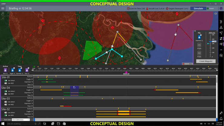 <p>This screen image shows the interface concept being developed for mission planning.</p>