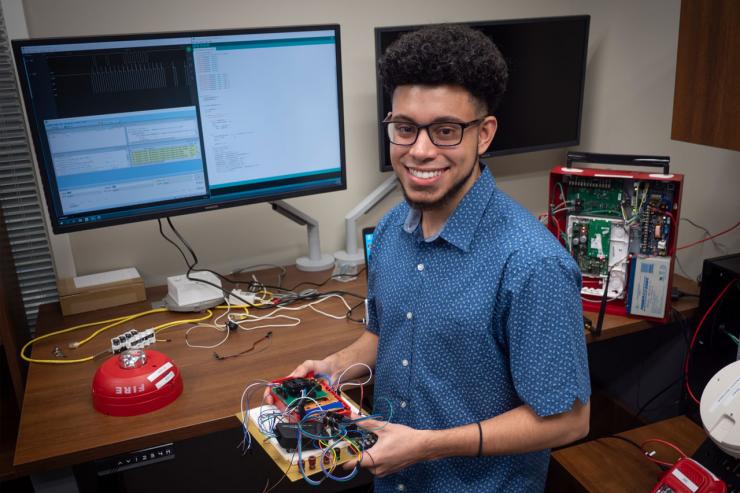 <p>Garrett Brown (pictured) is a fourth-year computer science major at Georgia Tech who said his participation in the Embedded Systems Cybersecurity (ESCS) VIP class has had a direct impact on his future career goals. (Credit: Christopher Moore, GTRI)</p>