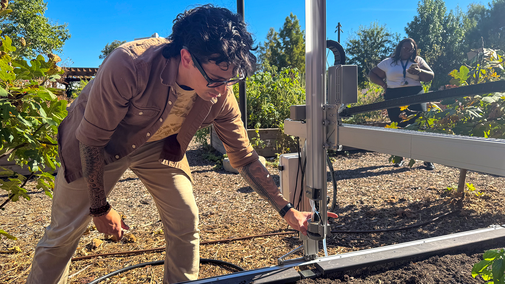 The FarmBot in Georgia Tech’s Community Garden serves as a test bed for designing related learning experiences and supporting partner schools in setting up their devices.  