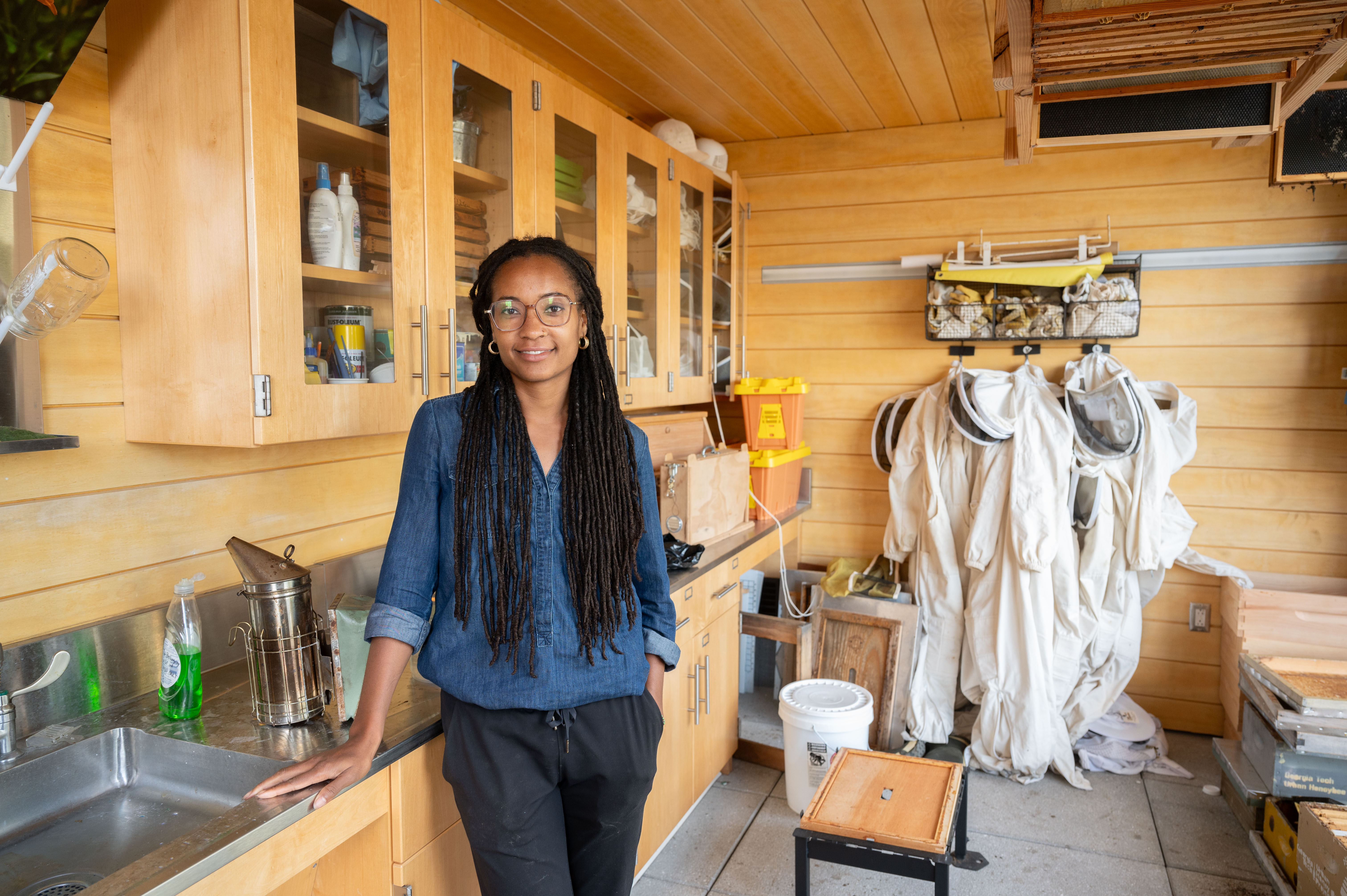 Janelle Dunlap is the new beekeeper in residence for Georgia Tech's Urban Honey Bee Project. 