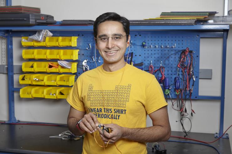<p>Georgia Tech Assistant Professor M. Saad Bhamla led a research team to develop the LoCHAid, an ultra-low-cost hearing aid built with a 3D-printed case and components that cost less than $1. (Credit: Craig Bromley)</p>