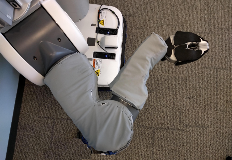 <p>The PR2 robot used in this study has sophisticated arms and hands capable of precisely manipulating objects – and can even hold an electric shaver. (Credit: Phillip Grice, Georgia Tech)</p>