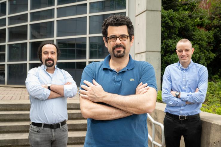 (L to R)  Multidisciplinary researchers Alper Erturk, Costas Arvanitis and Brooks Lindsey hope their work will make full brain imaging feasible while stimulating new medical imaging and therapy techniques. (Photo credit: Allison Carter, Georgia Tech) 