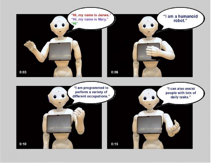 <p>Robots introduced themselves to survey-takers with a greeting that indicated a gender or left it out. Most people accepted genders from the former and usually assigned a gender to robots that did not indicate a gender. Credit: Georgia Tech / Ayanna Howard lab</p>