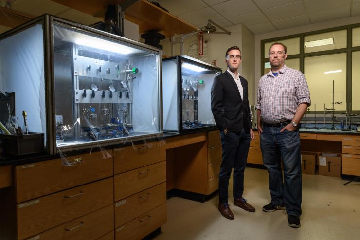 <p>Ryan Lively, an associate professor in Georgia Tech's School of Chemical &amp; Biomolecular Engineering and Mark Losego, an assistant professor in the School of Materials Science and Engineering. (Credit: Rob Felt)</p>