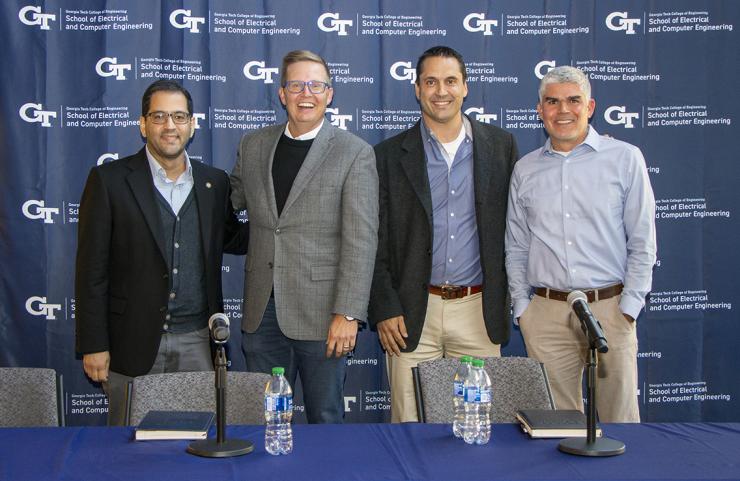 <p>ECE Professor Muhannad Bakir, Todd Younkin of SRC, with Roland Sperlich of Texas Instruments and Fernando Mujica of Apple Inc.</p>