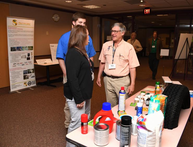 <p>Temple Fontaine manning his booth at the recent Recovery Cycle meeting</p>