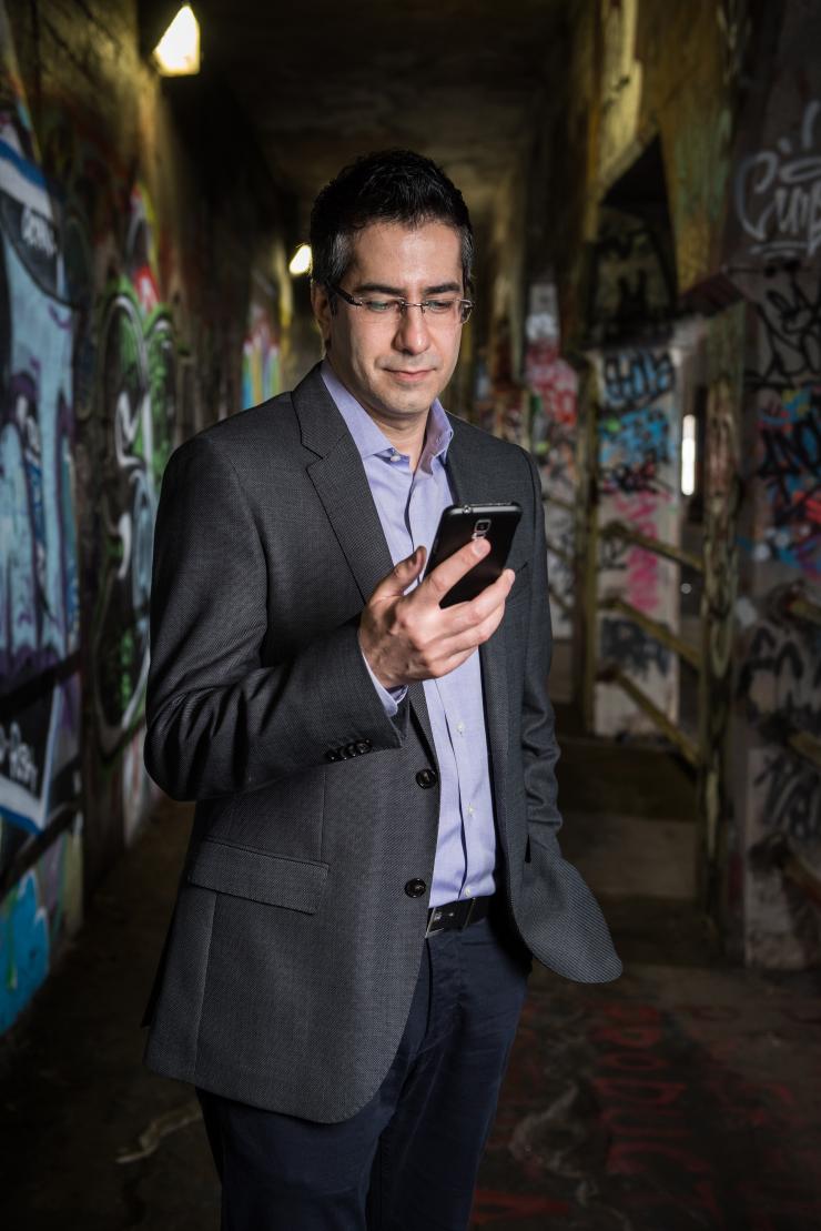 <p>Professor Farrokh Ayazi has developed tiny gyroscopes that use MEMS technology to track firefighters or other first responders in covered areas where GPS signals are stymied -- in this case, the Krog Street Tunnel, an Atlanta landmark decorated by local artists. (Photo:Rob Felt)</p>