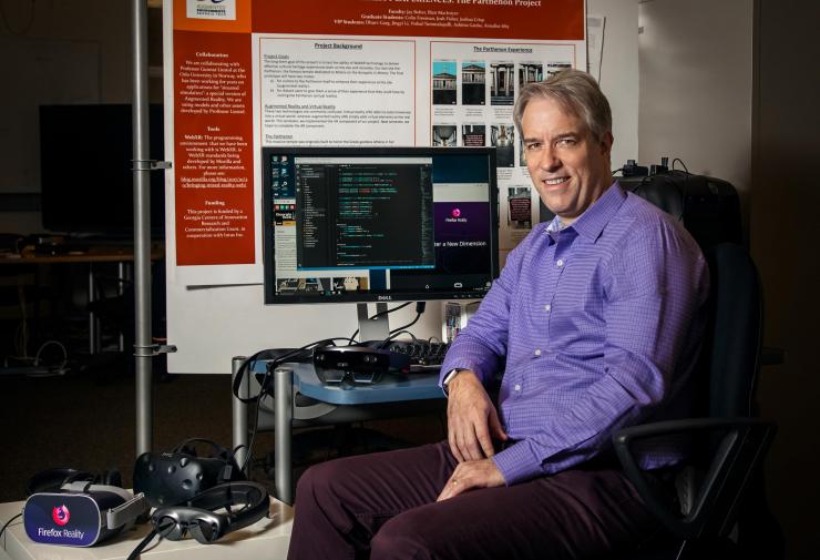 <p>Georgia Tech researcher Blair MacIntyre, a professor in the School of Interactive Computing, proposed transitioning to an all-virtual event to support social distancing recommendations. (Credit: Sheretta Danielle Photography)</p>