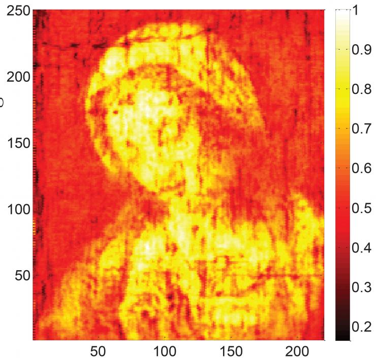 <p>This image shows reflected raw terahertz signals measured across the painting. (Courtesy of David Citrin)</p>