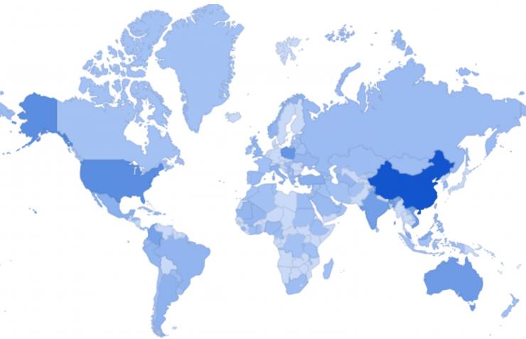 <p>Map shows the geolocation distributions of infected sponsored top-level domains across 141 countries. (Credit: Xiaojing Liao, Georgia Tech)</p>