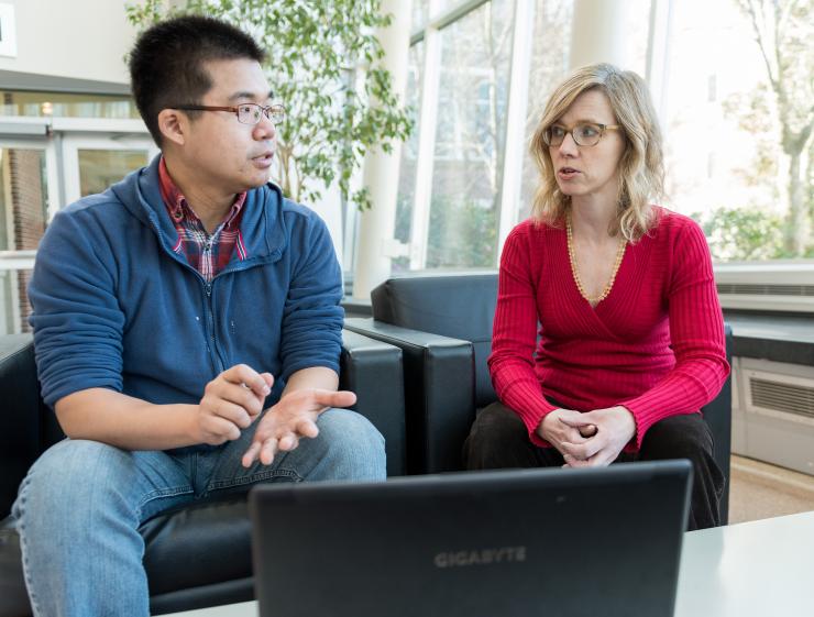 <p>Researchers from Emory University and Georgia Tech have demonstrated the connection between abnormal folding of proteins and the emergence of life. Shown are Martha Grover, a professor in the Georgia Tech School of Chemical &amp; Biomolecular Engineering and graduate research assistant Ming-Chien Hsieh. (Credit: Rob Felt, Georgia Tech) </p>