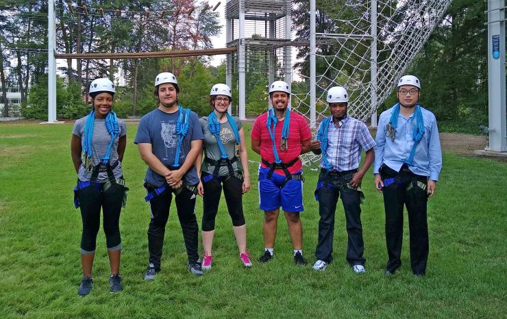 <p>Team building: A team of SCMB junior researchers tackled the ropes course during the center's recent strategic planning meetings.</p>
