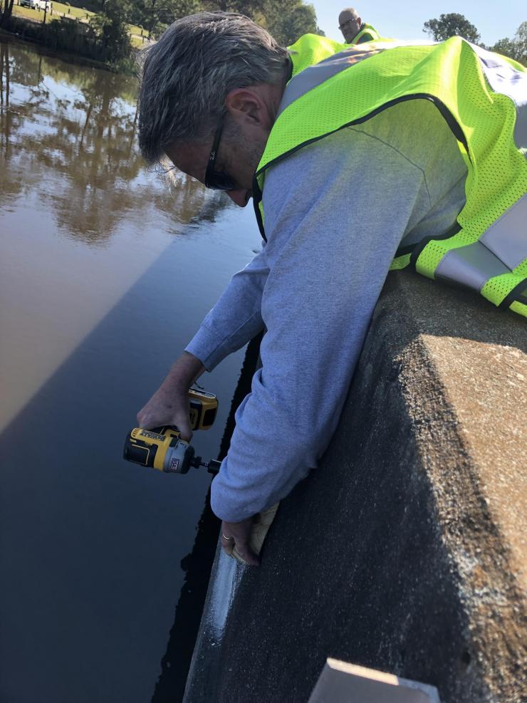 <p>A sensor placed on the U.S. Highway 17 bridge in Chatham County will provide planners with detailed information about water levels during flooding conditions. (Credit: Chatham County)</p>