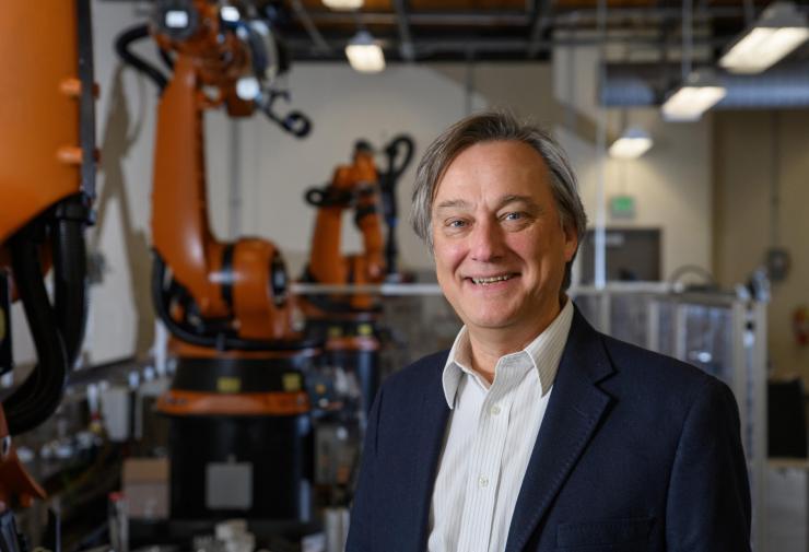 <p>Seth Hutchinson has been named executive director of the Georgia Tech Institute for Robotics and Intelligent Machines (IRIM). Hutchinson is a professor and KUKA Chair for Robotics in Georgia Tech’s College of Computing. (Credit: Rob Felt, Georgia Tech)</p>